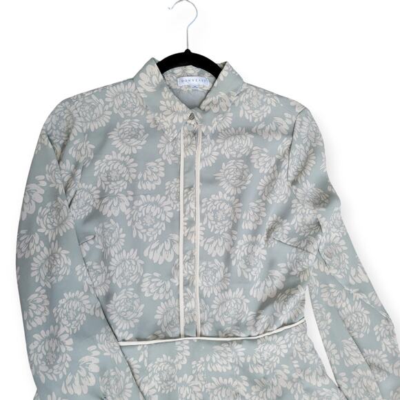 Downeast Collared Pleated Long Sleeve Button Floral Sage Green Dress Women Sz M - Picture 5 of 12